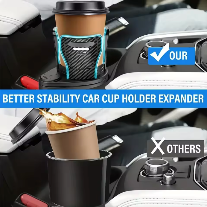 Ultimate 2-in-1 Car Cup Holder Expander (360° Rotation)